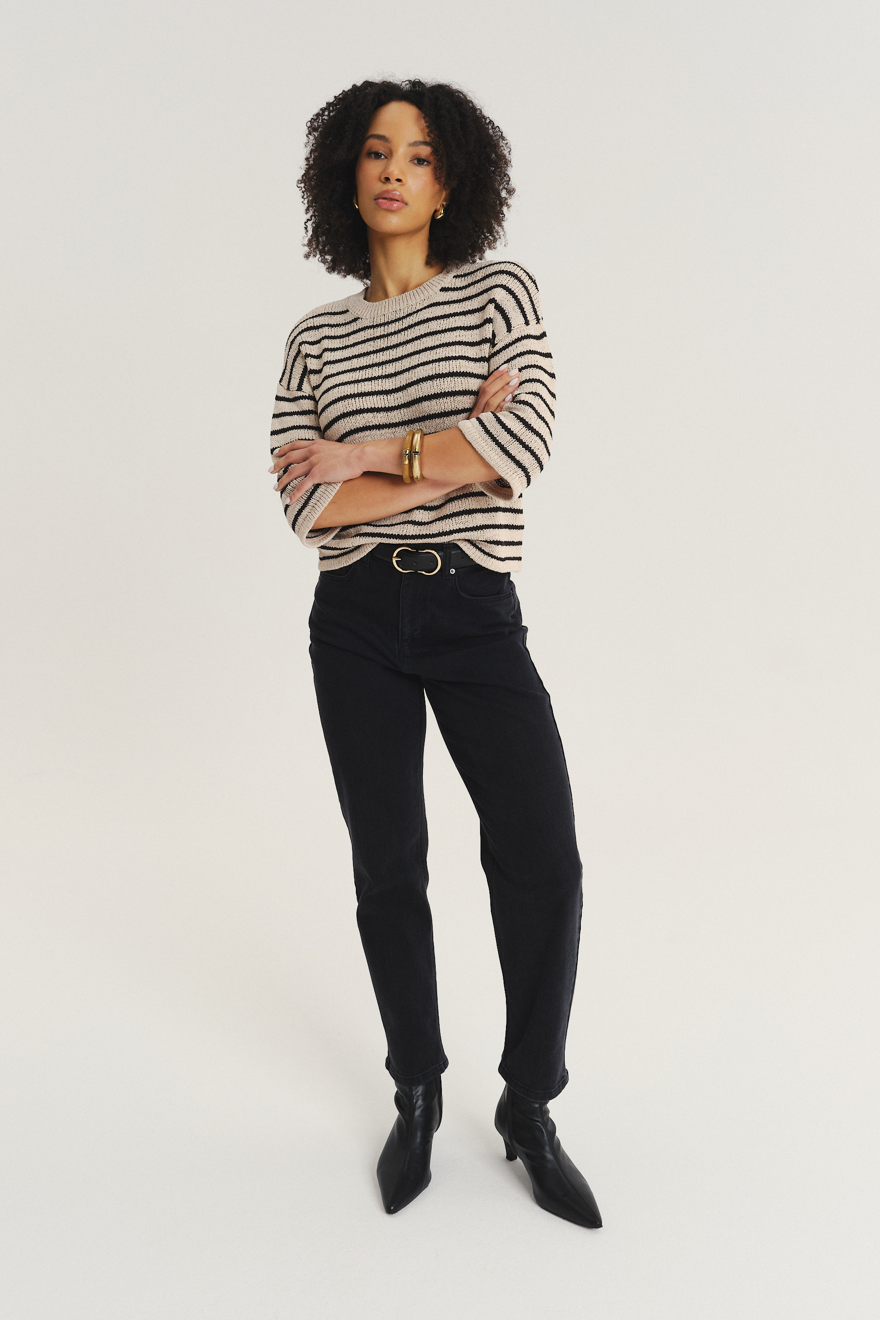 Beżowy sweter w kontrastowe paski Greenpoint