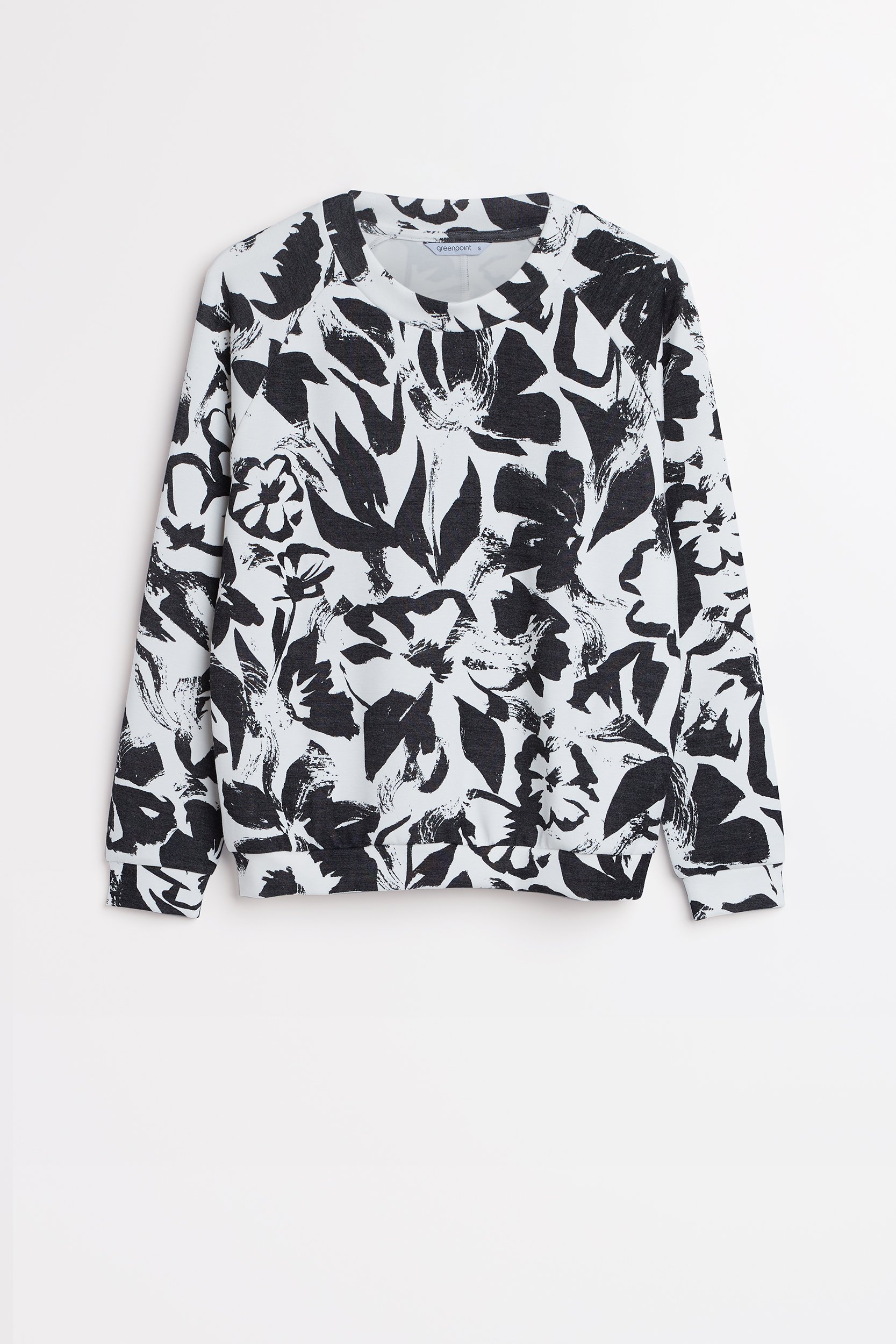 Bluza z kwiatową grafiką, czarno-biała