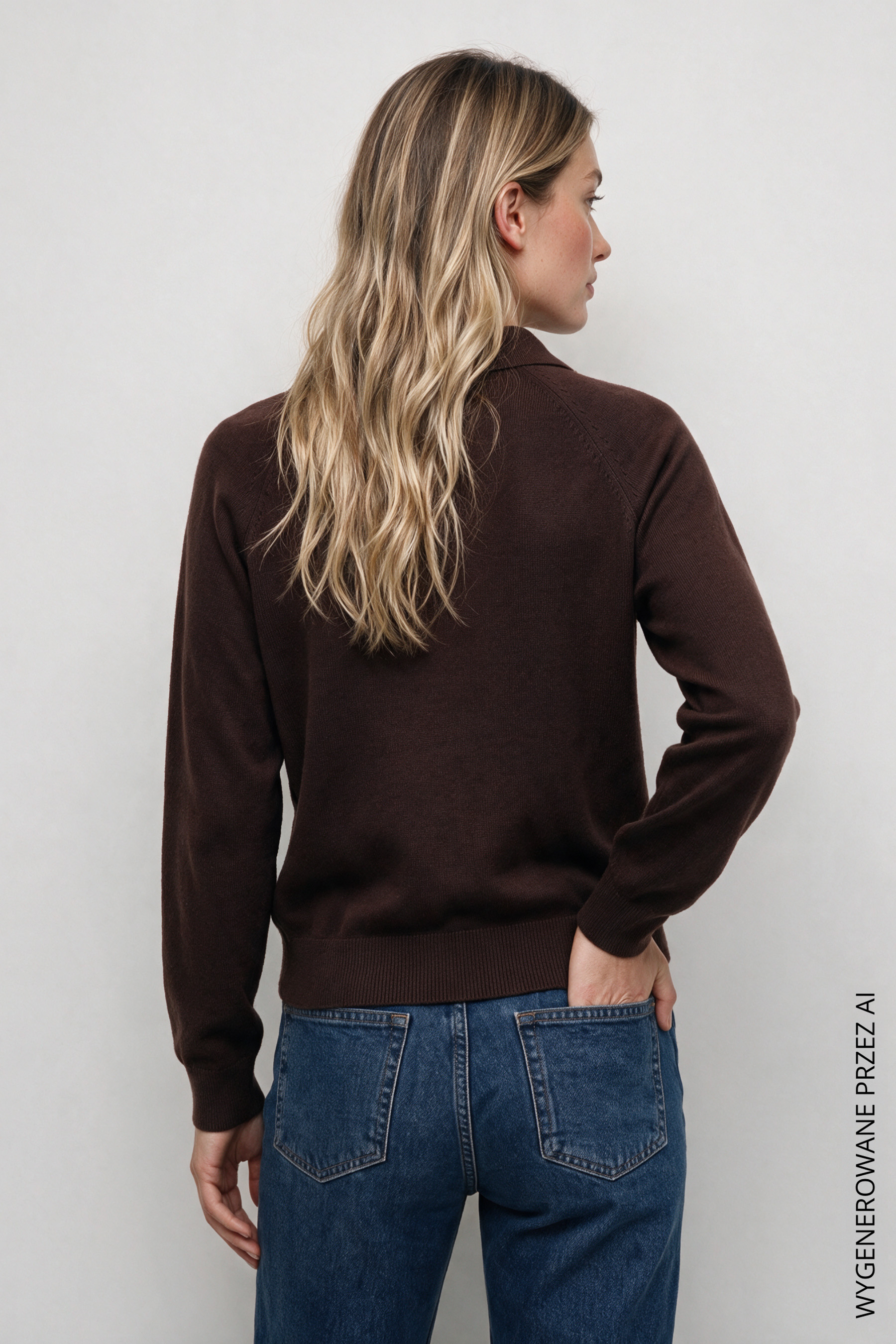 Czekoladowy sweter w romby z domieszką wełny