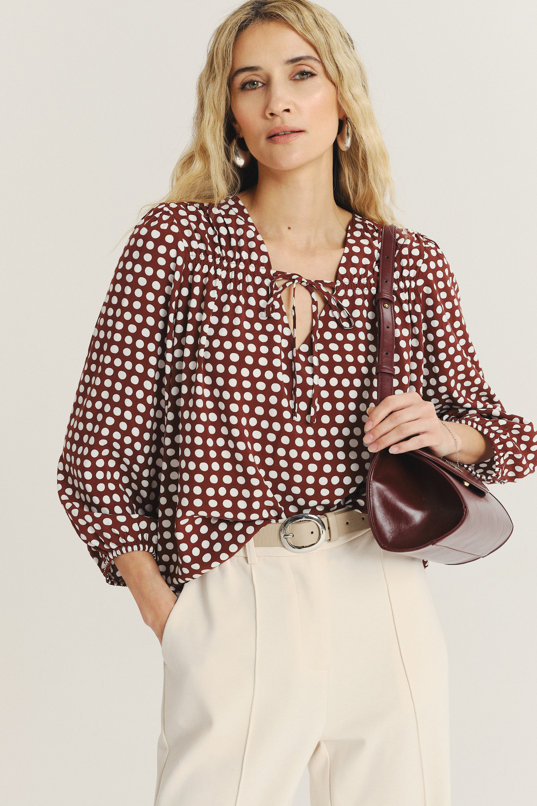 Wiskozowa lekka bluzka z nadrukiem w kropki