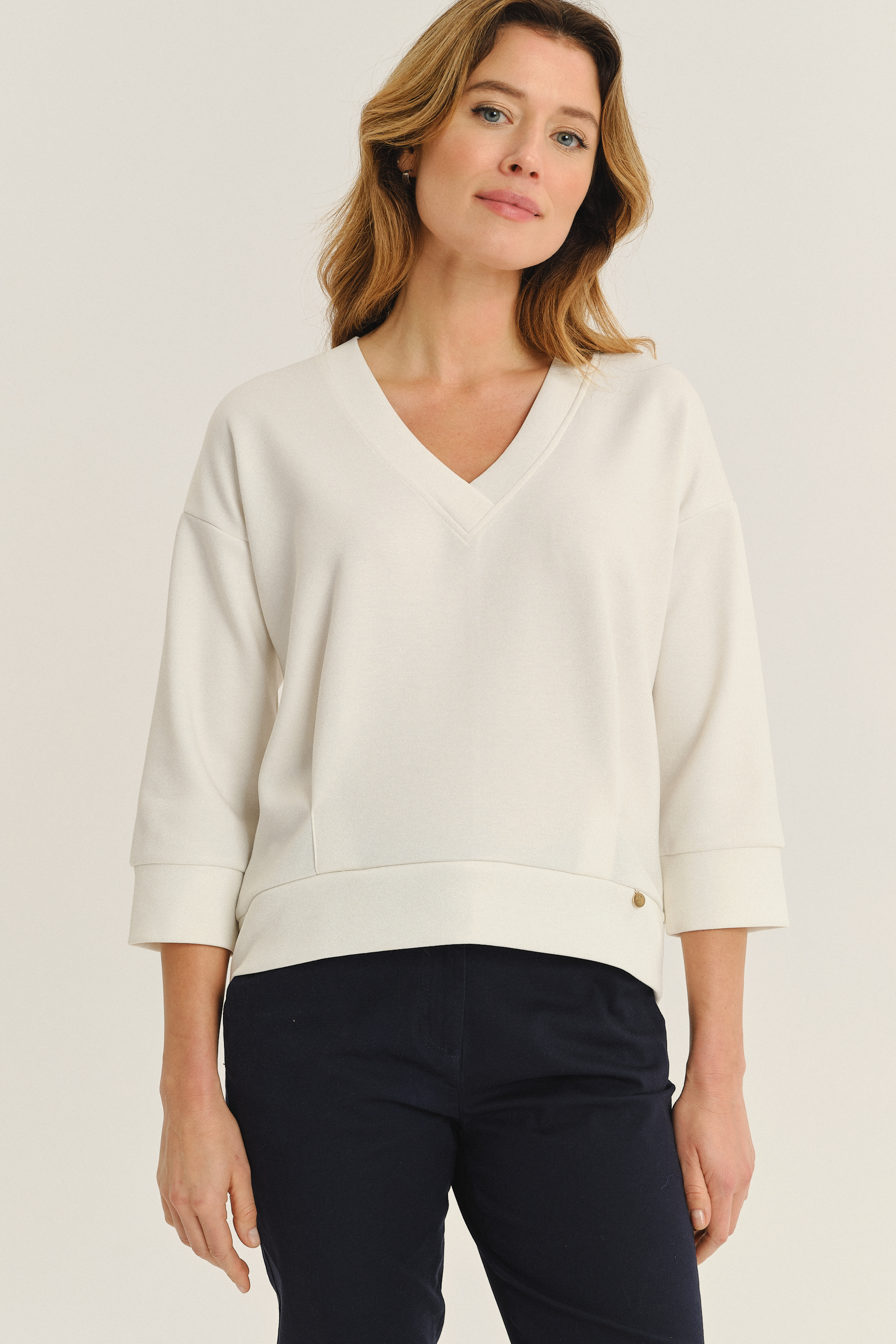 Basicowa biała bluza z rękawem 3/4