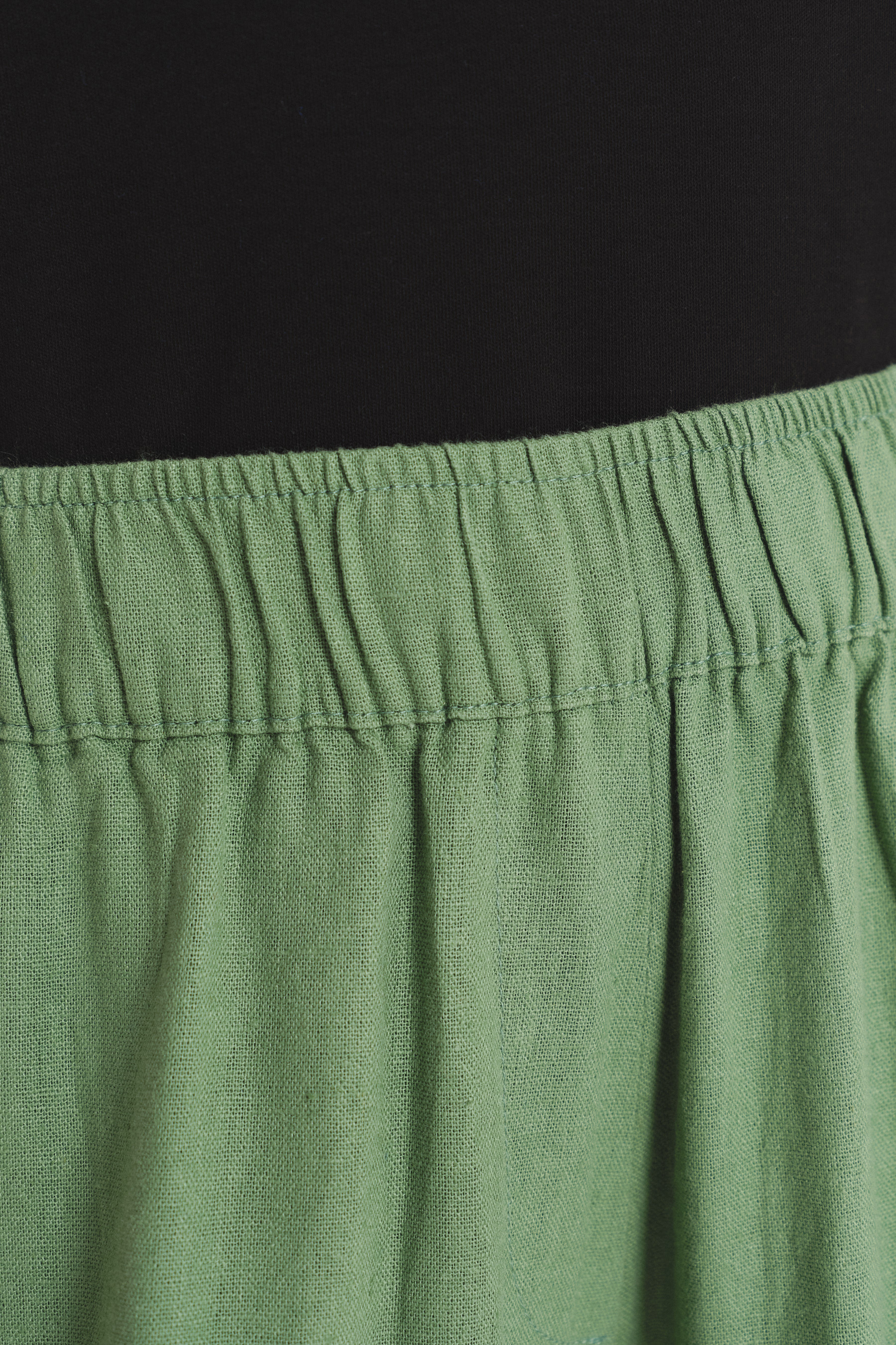 Szerokie wiskozowo-lniane spodnie w oliwkowym kolorze