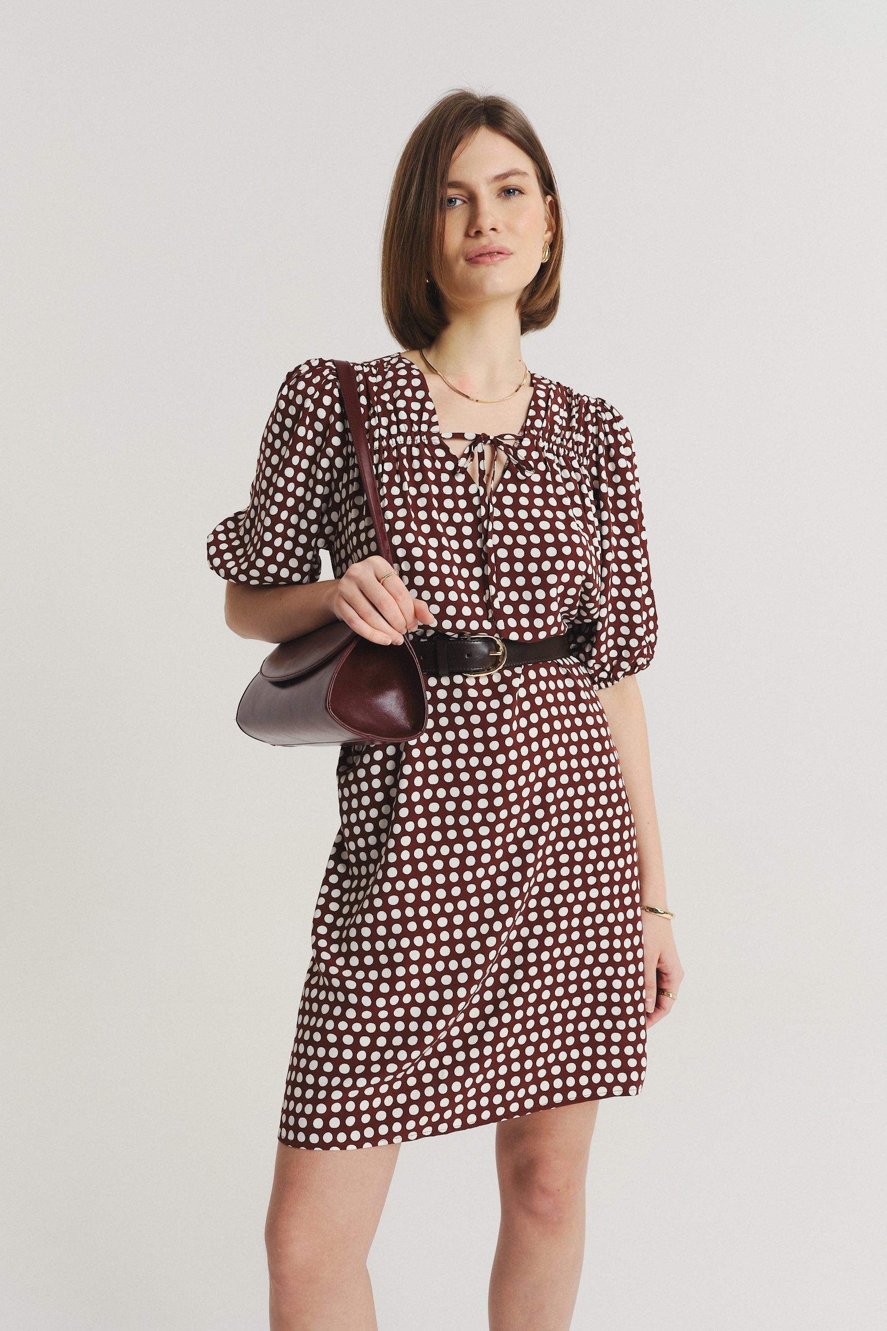 Wiskozowa sukienka z nadrukiem w kropki