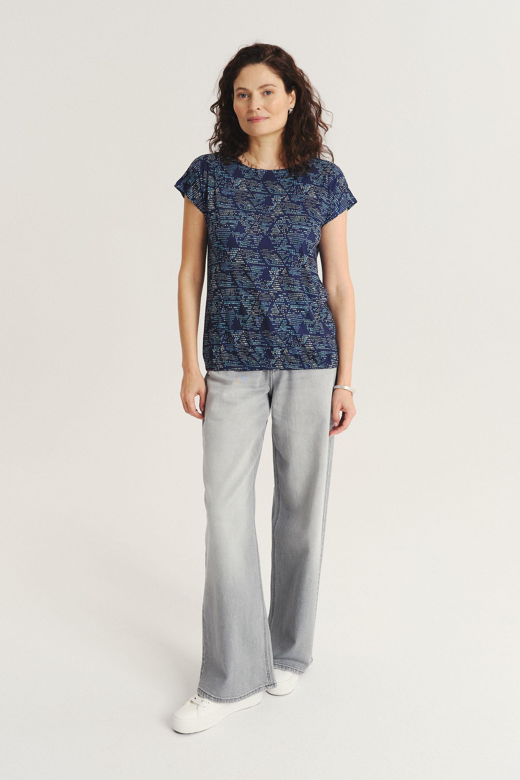 Top z niebieskim printem krótkie rękawy