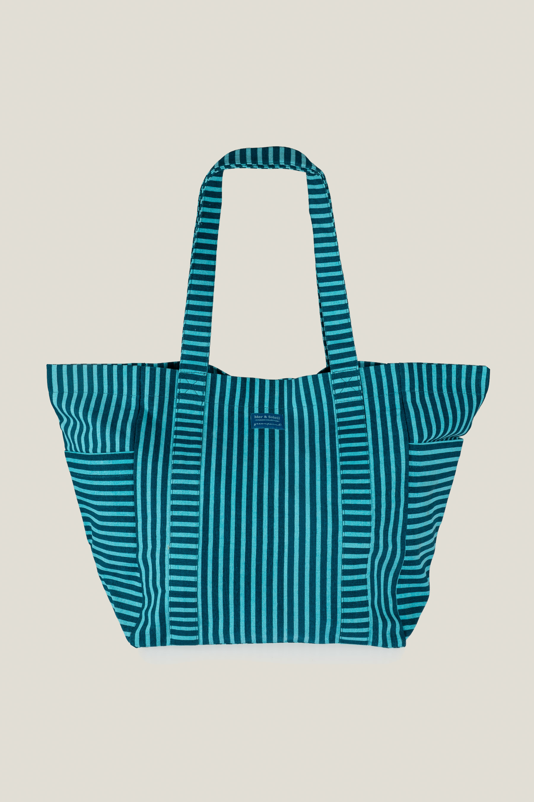 Turkusowa płócienna torba z nadrukiem w paski