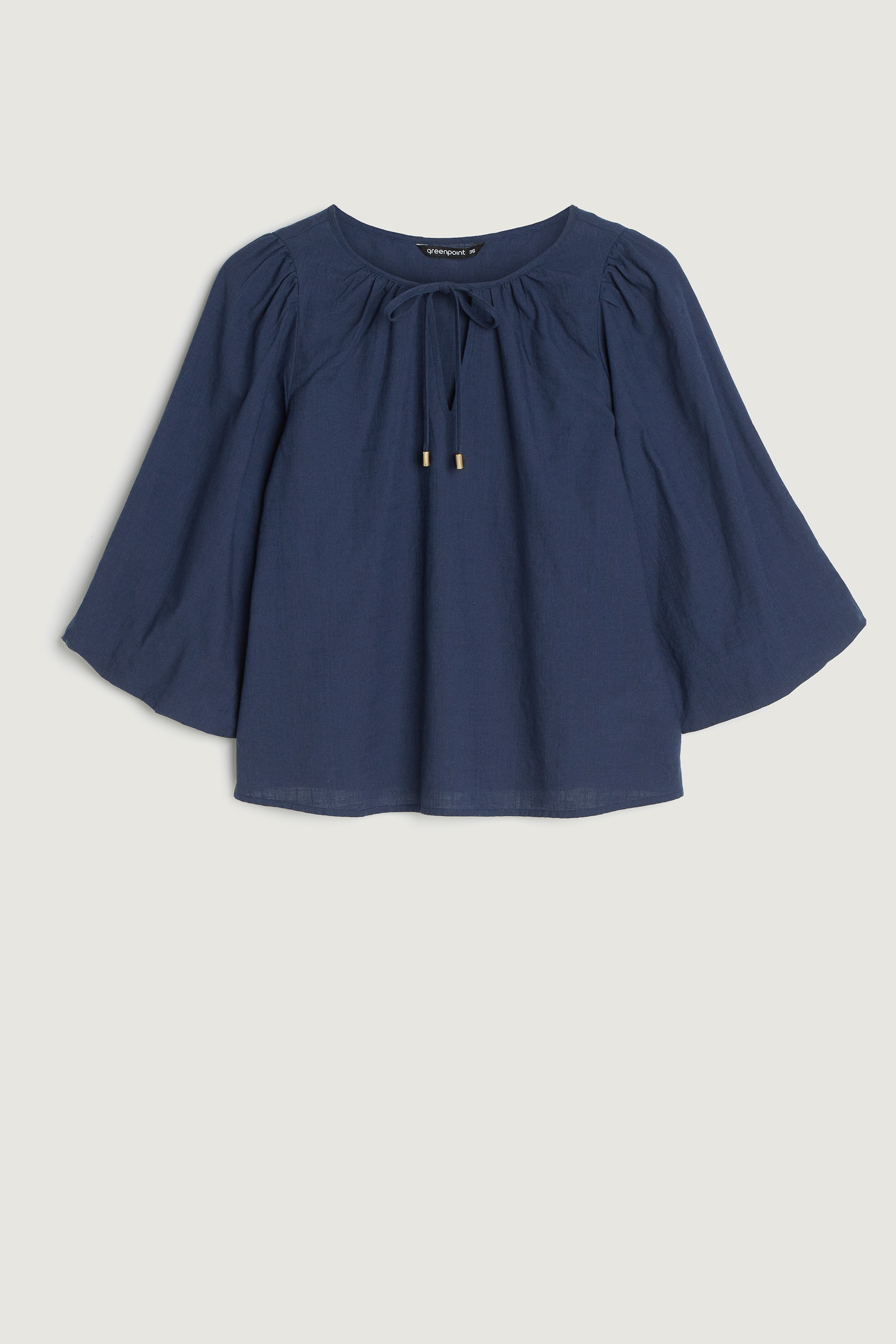 Granatowa bluzka z wiązaniem przy dekolcie