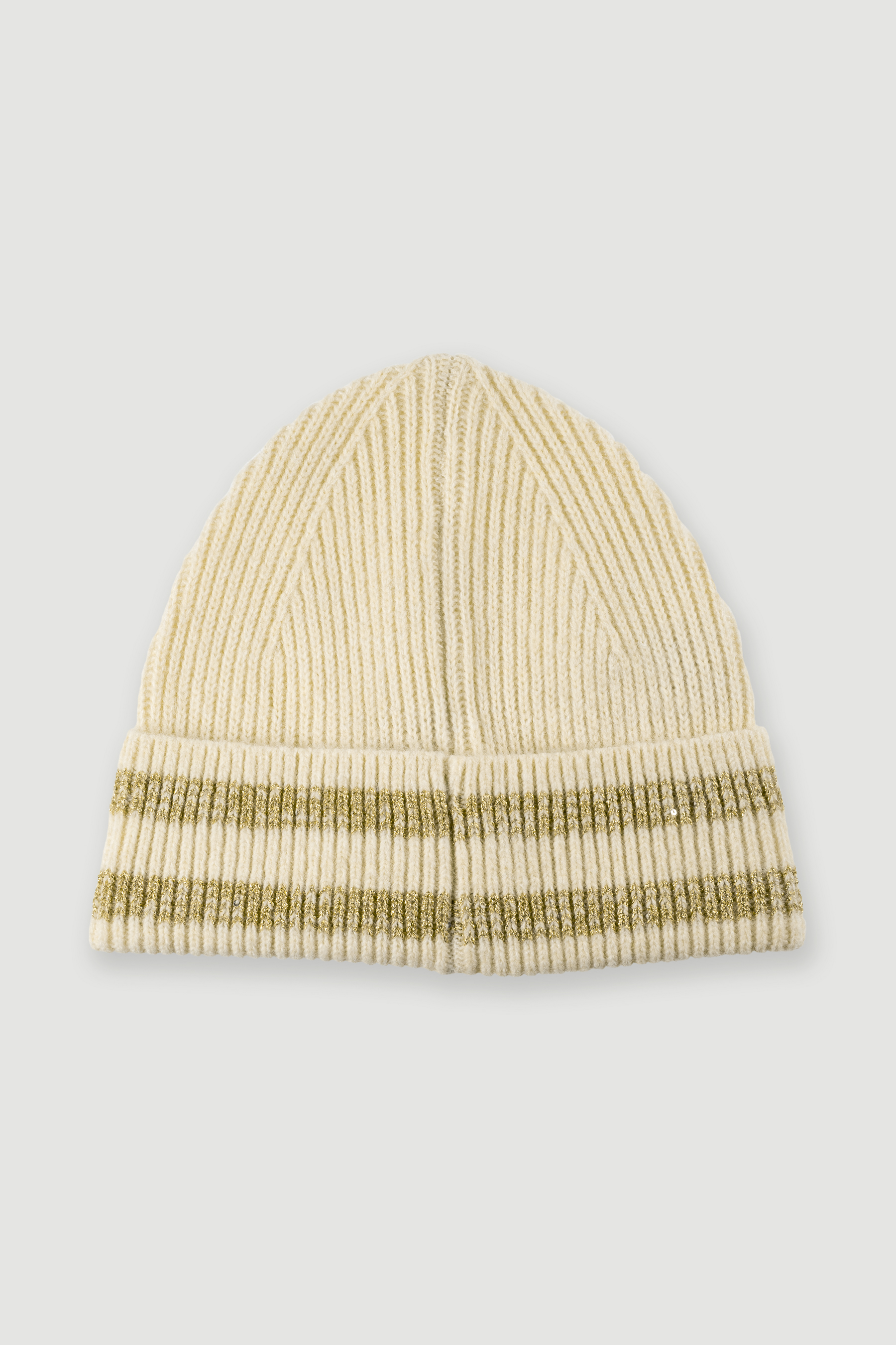 Kremowa czapka typu beanie z kontrastowymi paskami