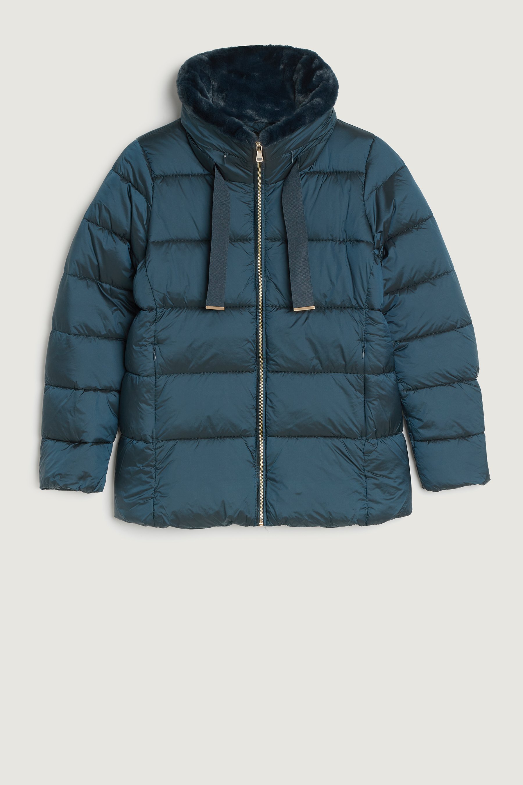 Granatowa puchowa kurtka z efektownym kołnierzem Granatowa puchowa kurtka z efektownym kołnierzem