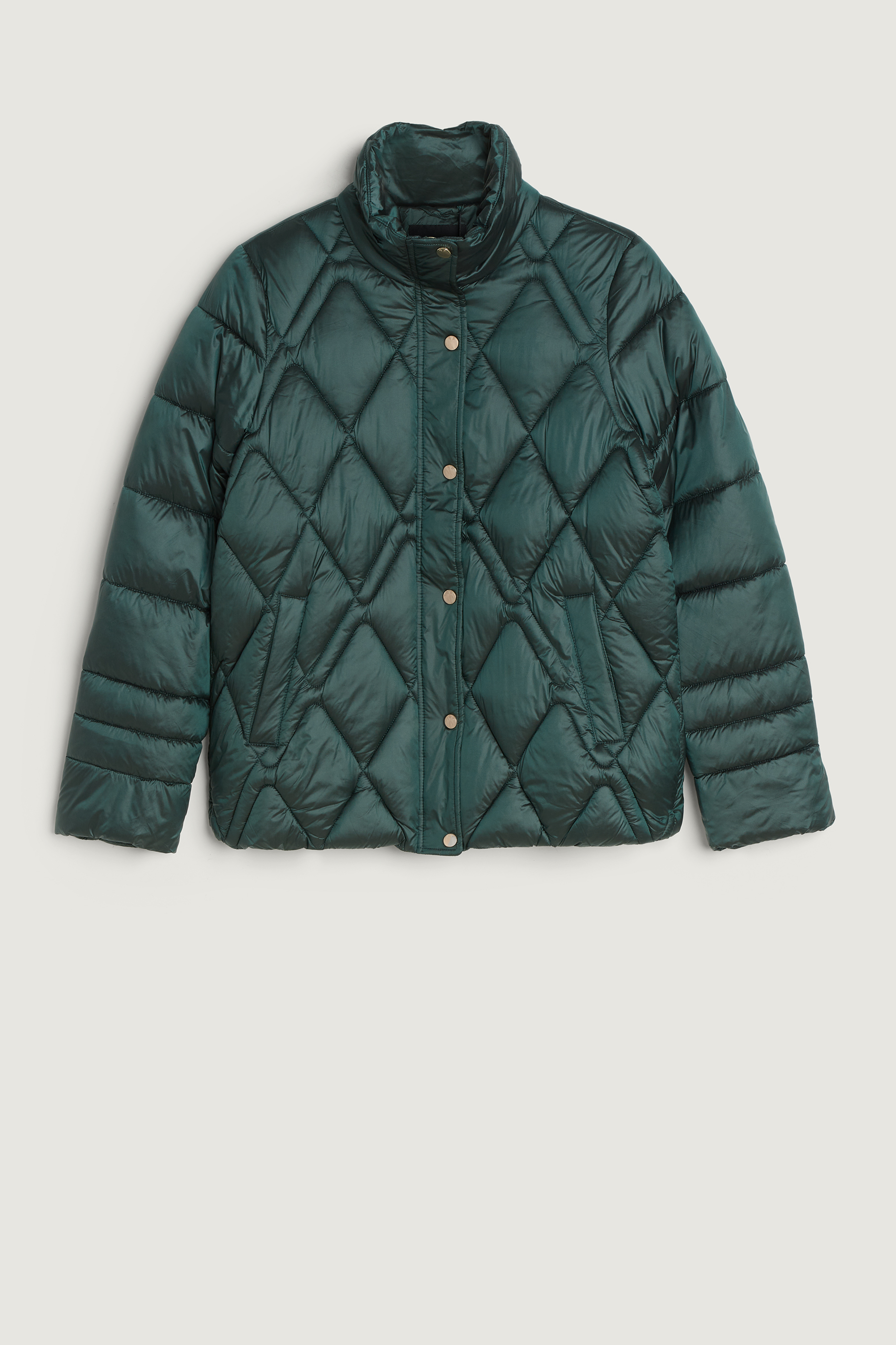 Ciemnozielona pikowana kurtka z kołnierzem 