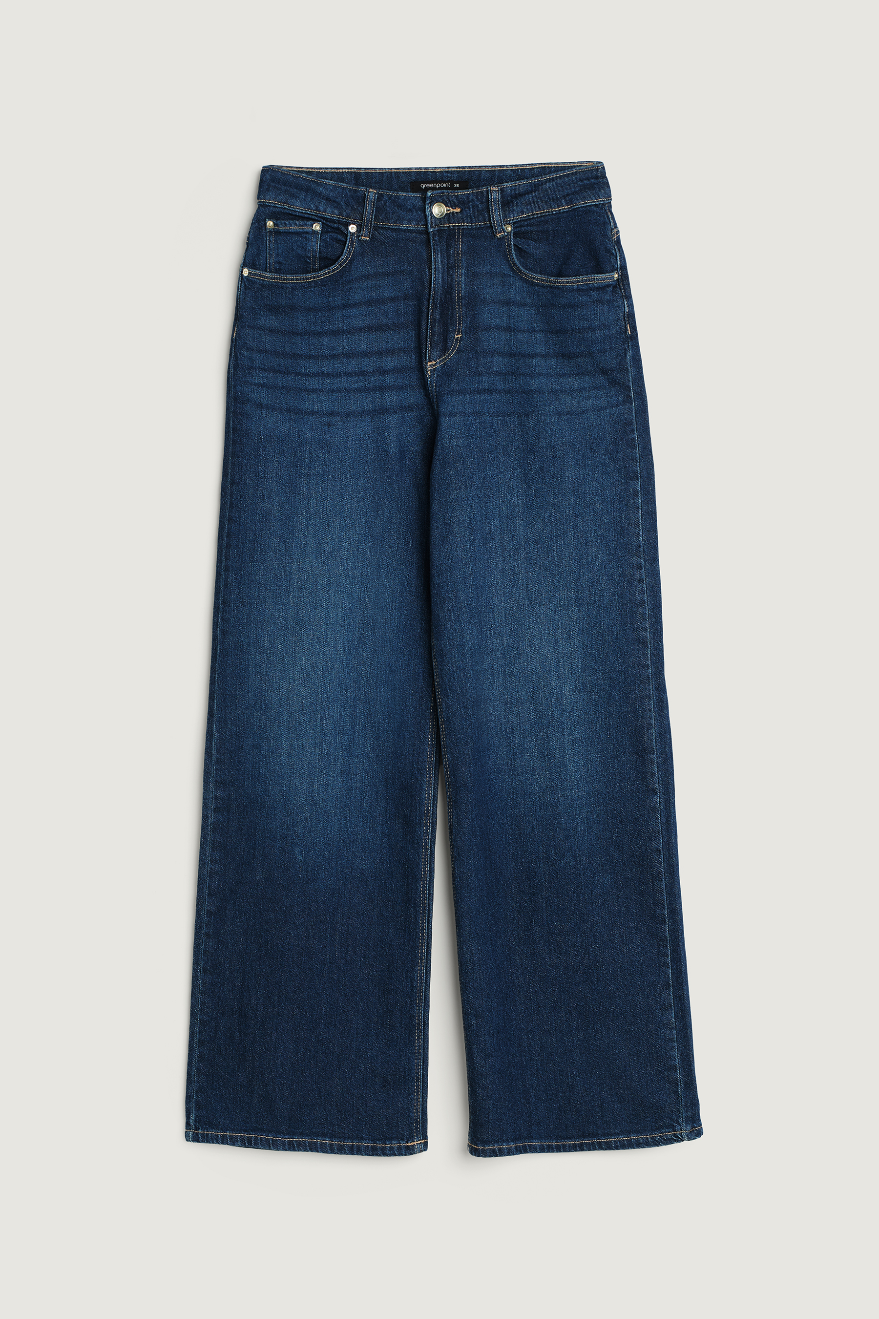 Klasyczne granatowe jeansy typu wide leg