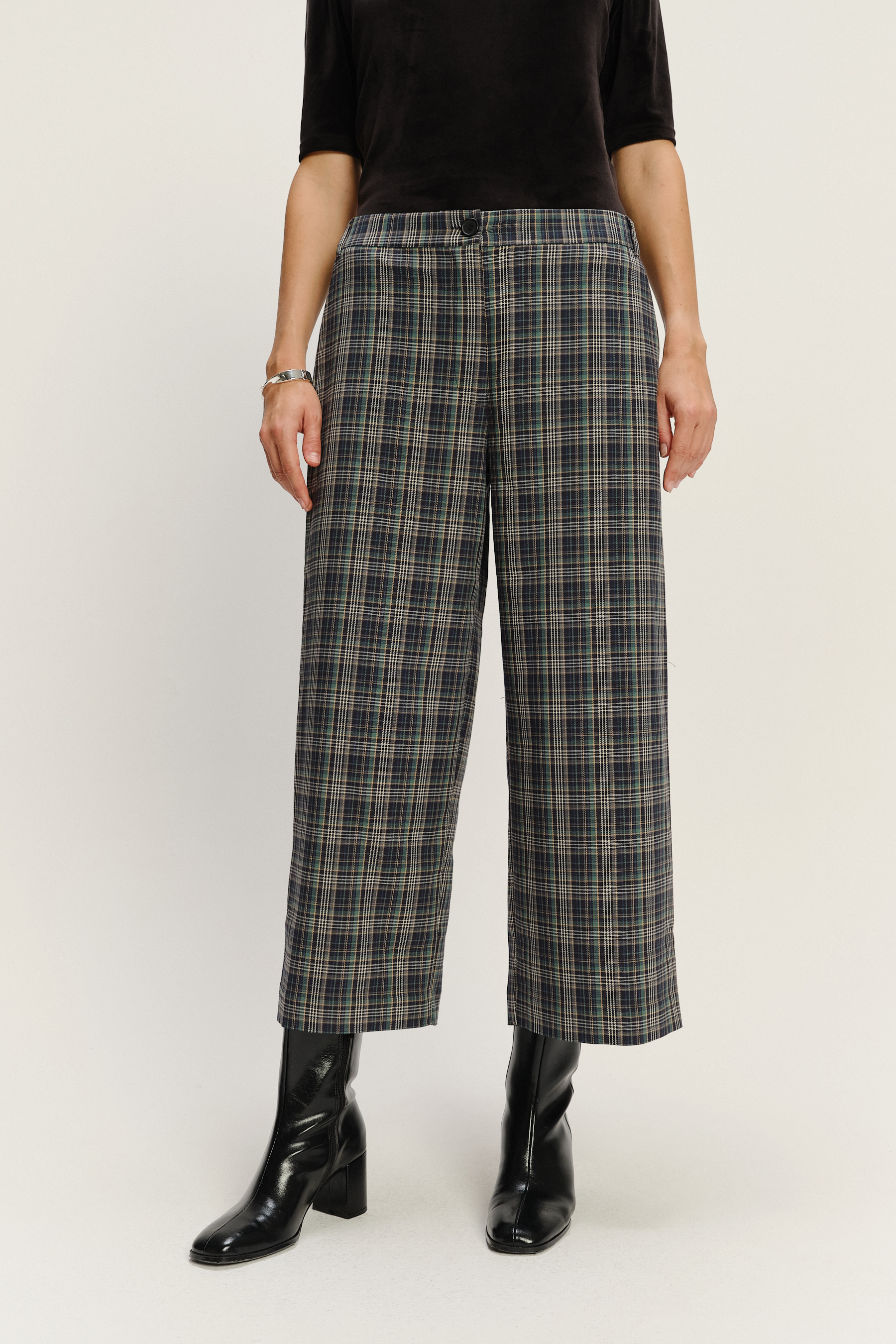 Szerokie wiskozowe spodnie w kratę