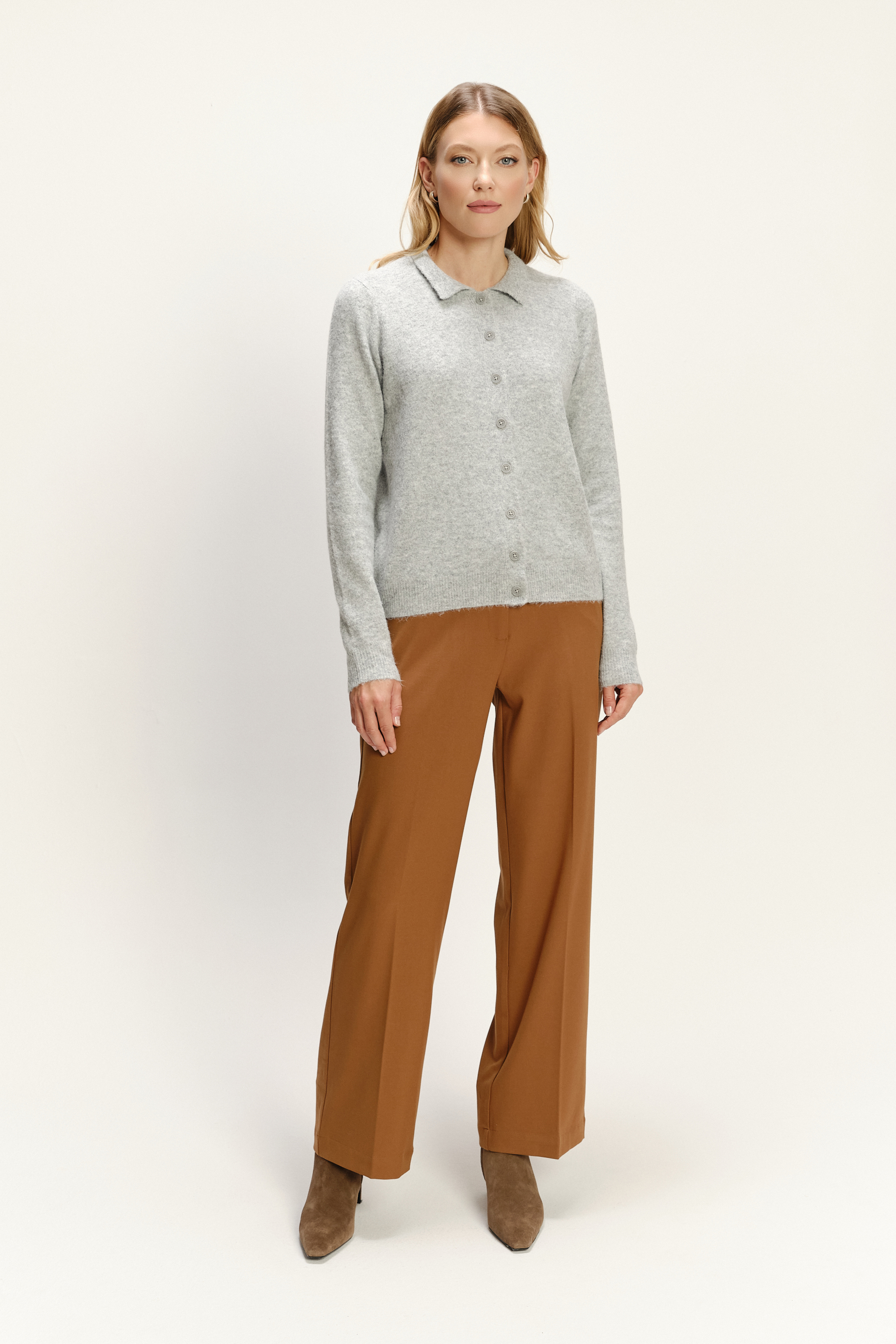 Casualowy szary kardigan z kołnierzykiem