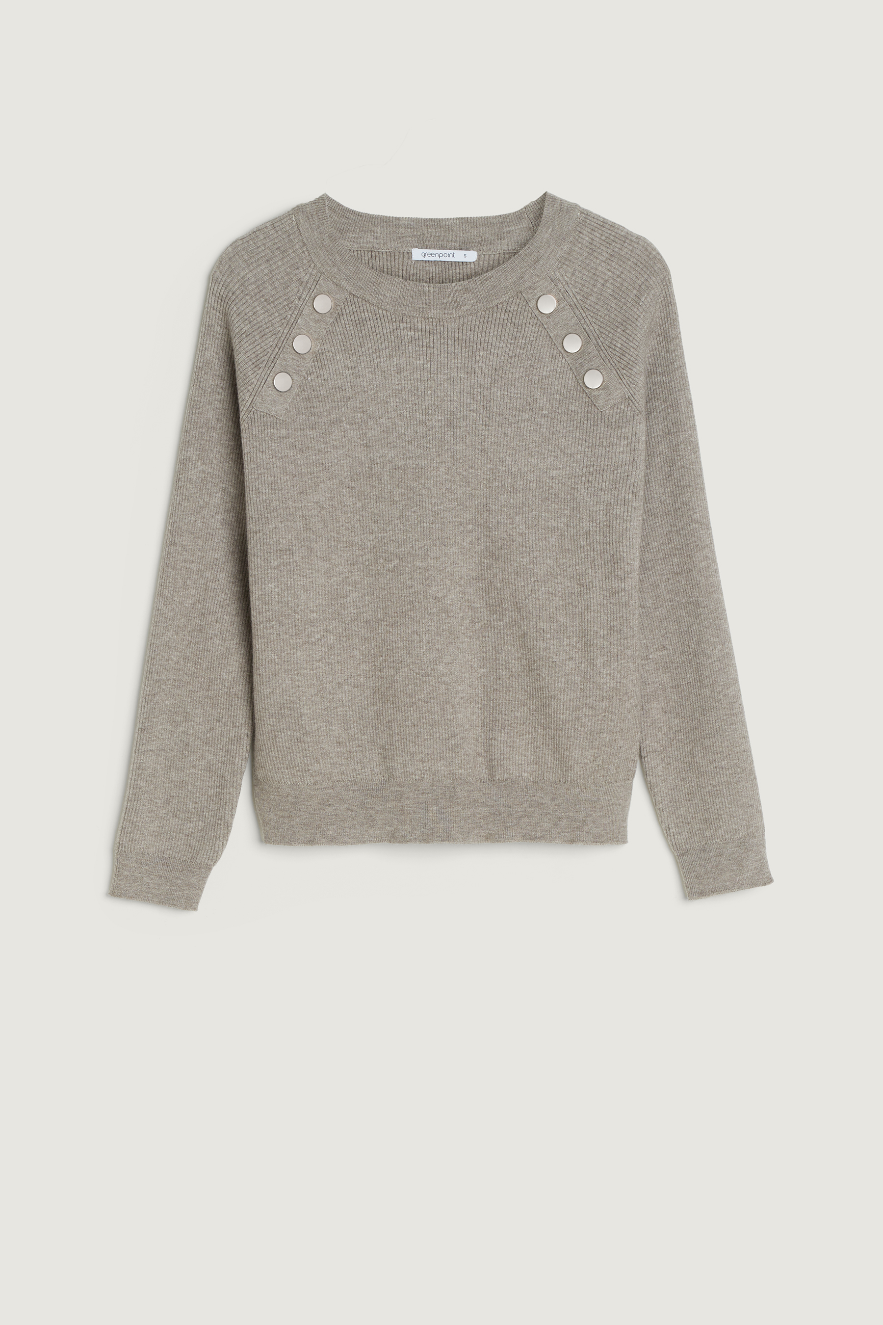 Szary casualowy sweter z ozdobnymi guzikami