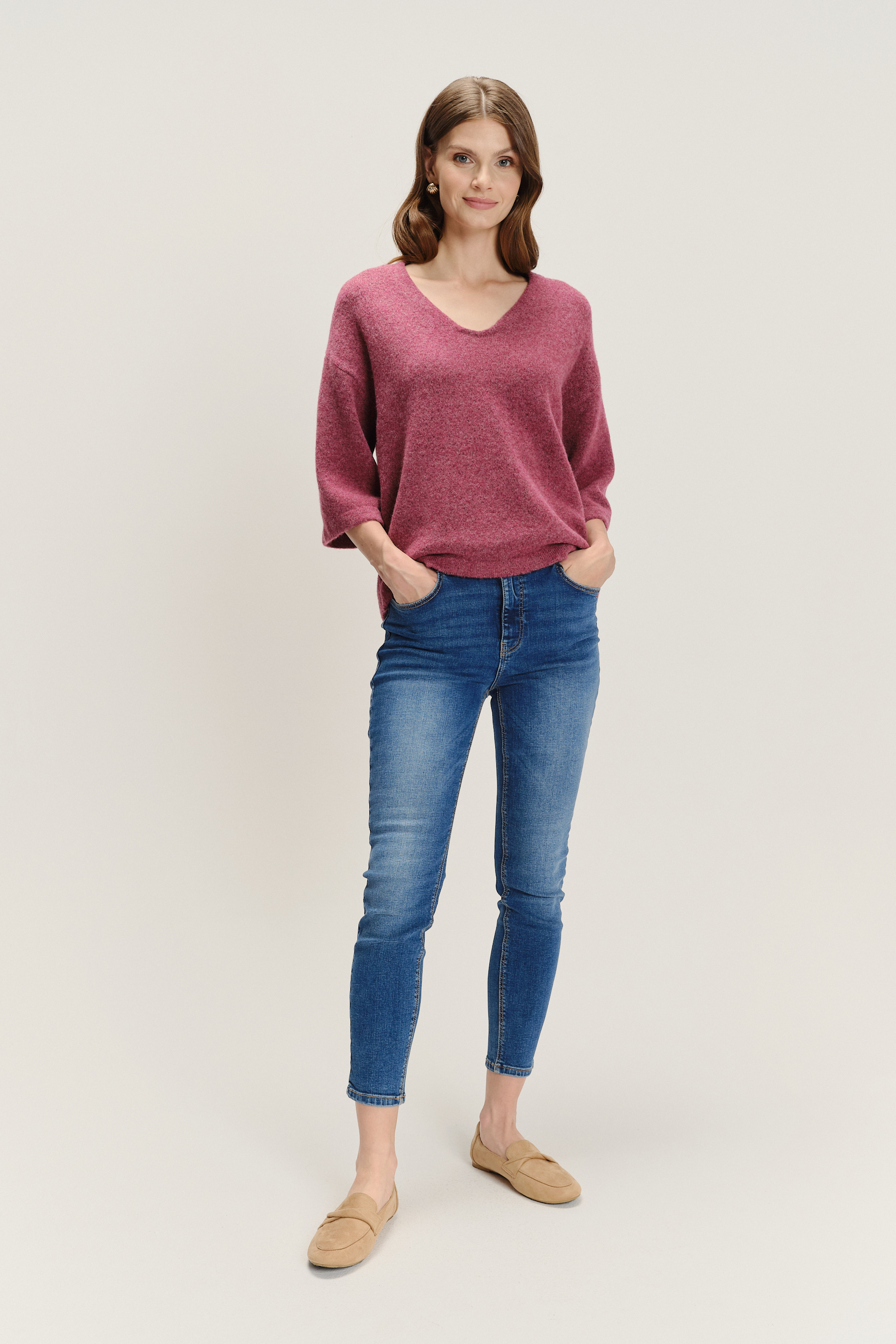 Sweter z rękawem 3/4 z domieszką wełny 