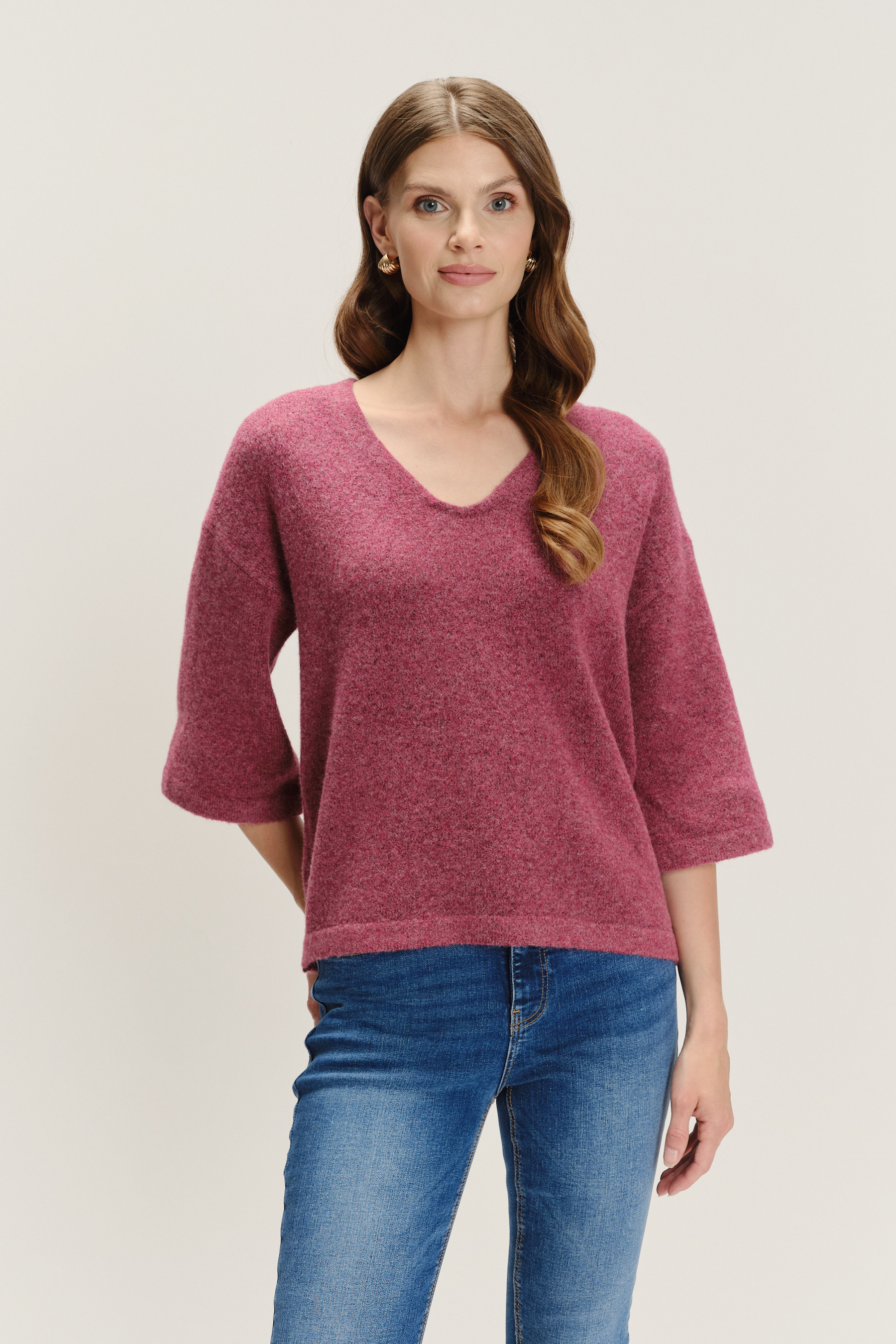 Sweter z rękawem 3/4 z domieszką wełny 