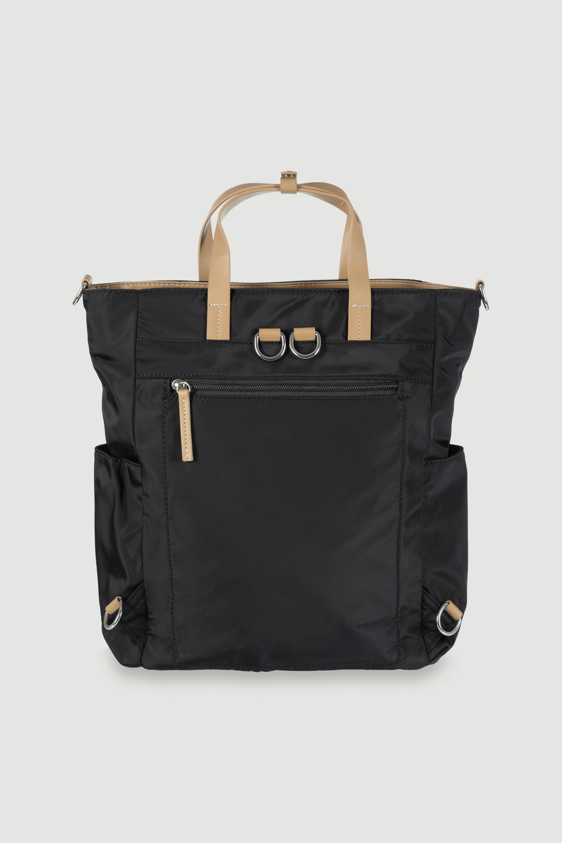 Czarny uniwersalny plecak z beżowymi dodatkami