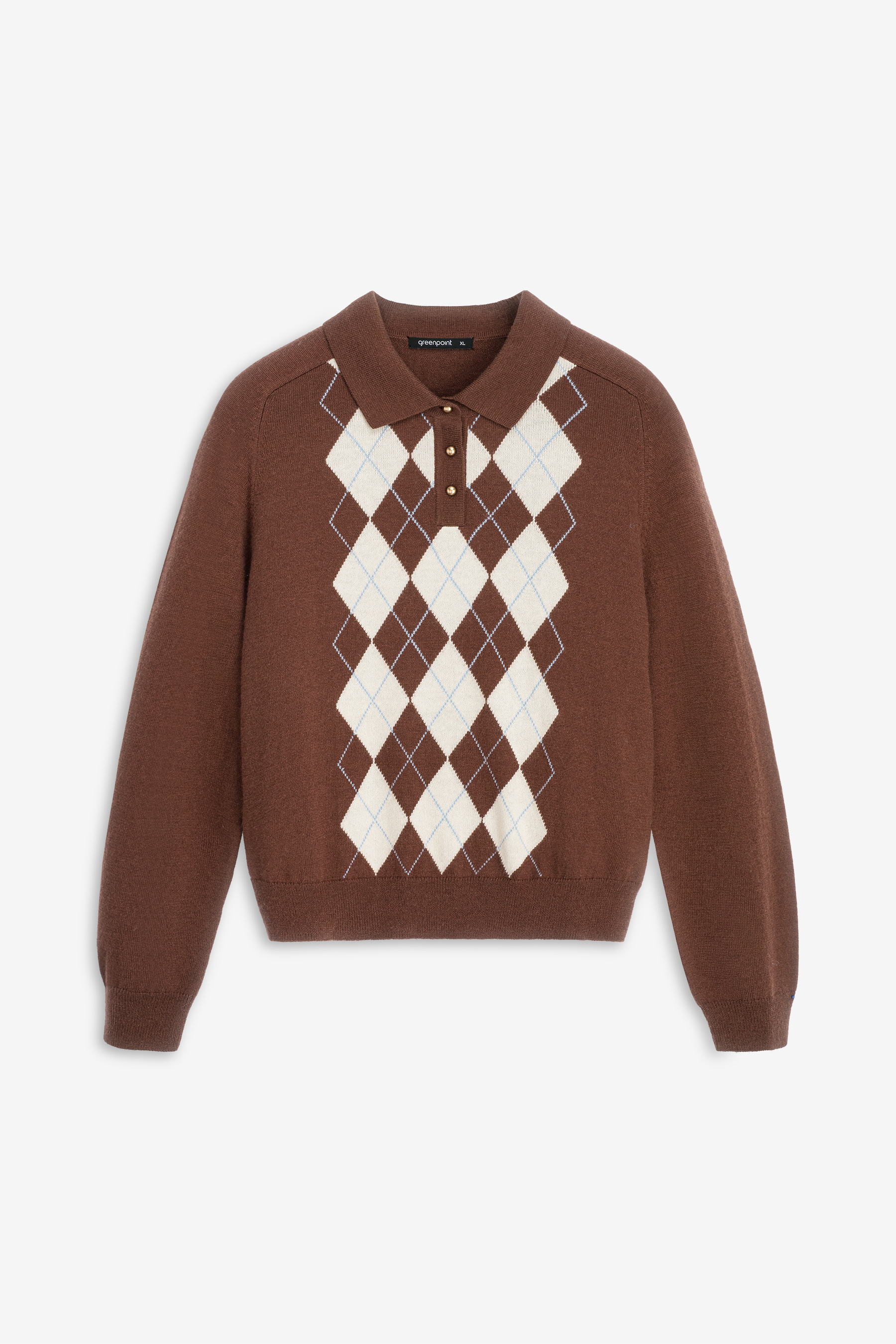 Brązowy sweter w romby z domieszką wełny