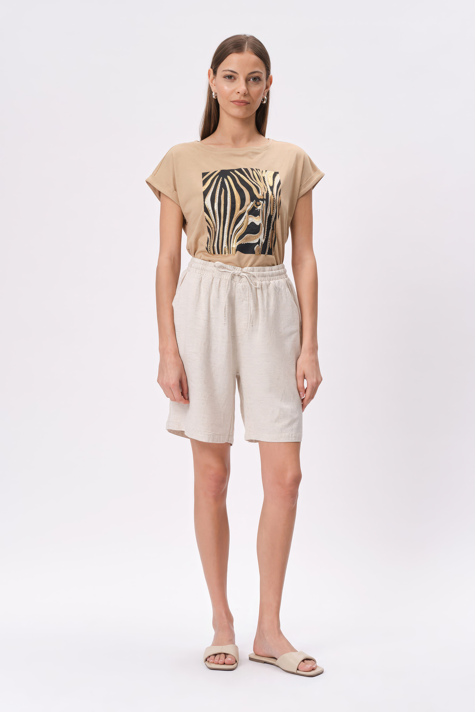 Jasnobeżowy top z grafiką animal Greenpoint