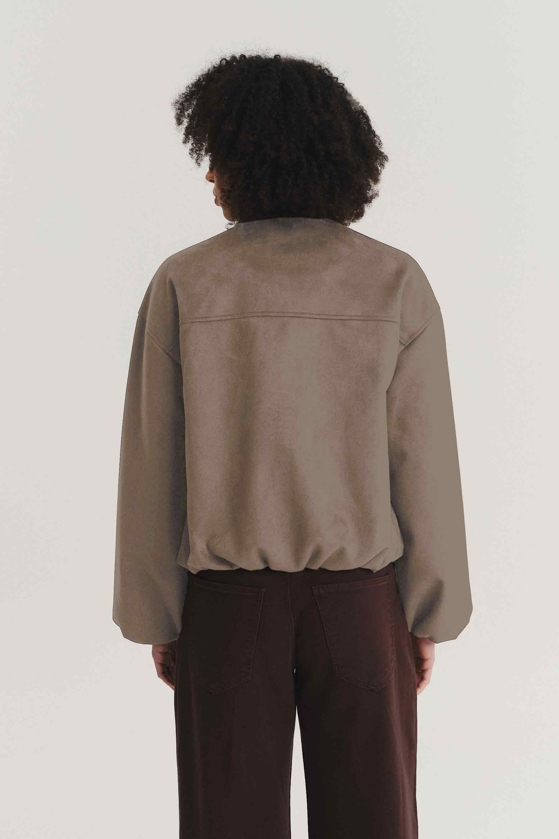 Krótka kurtka z imitacji zamszu ciemny beż