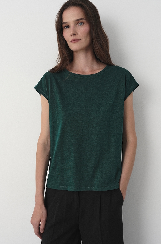Bawełniany t-shirt w ciemnym odcieniu zieleni