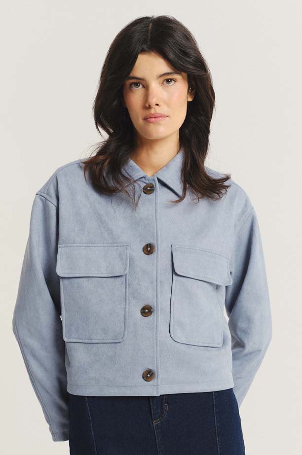 Krótka niebieska kurtka na guziki