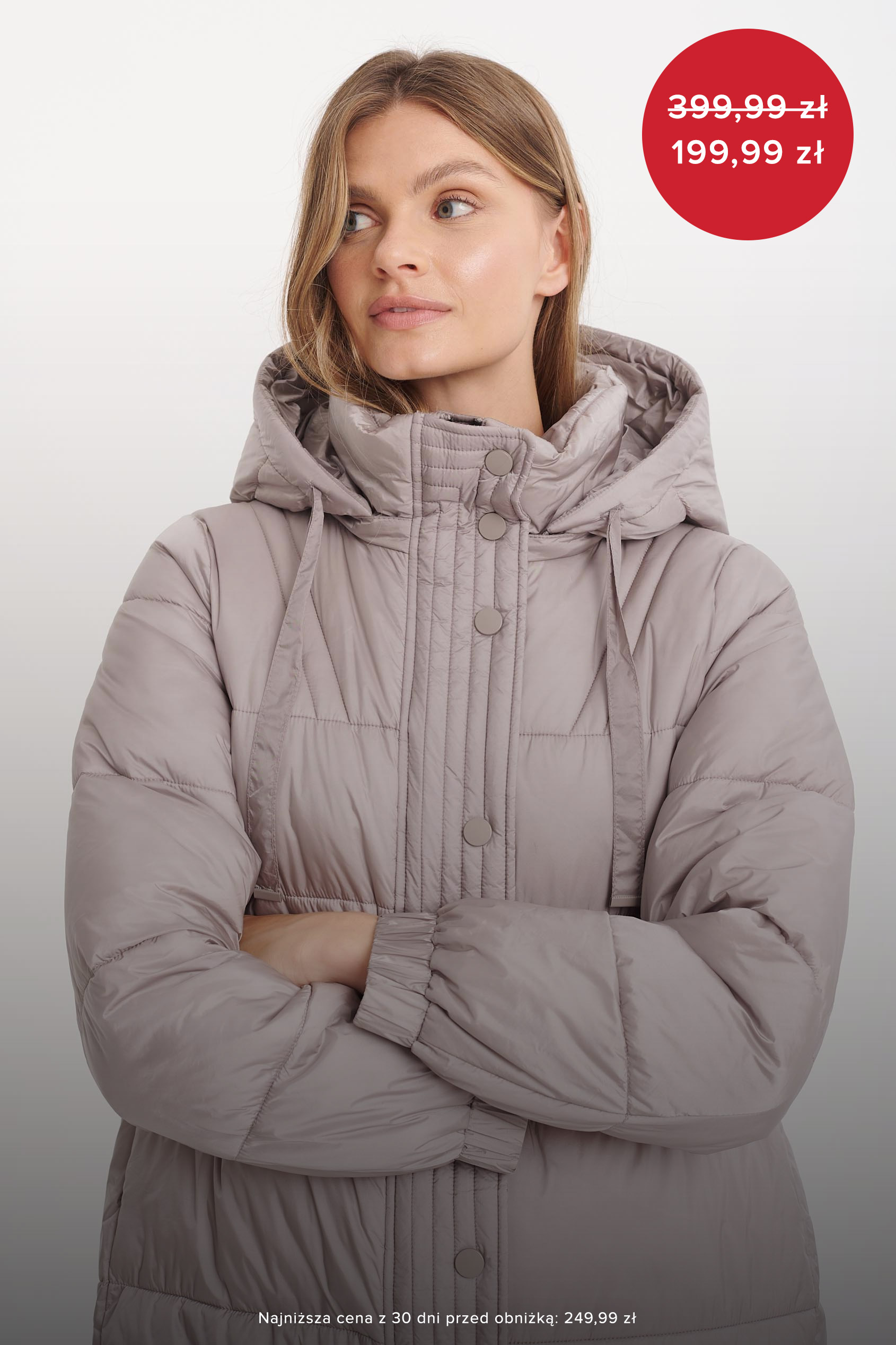 Kurtka pikowana z kapturem, jasny beż