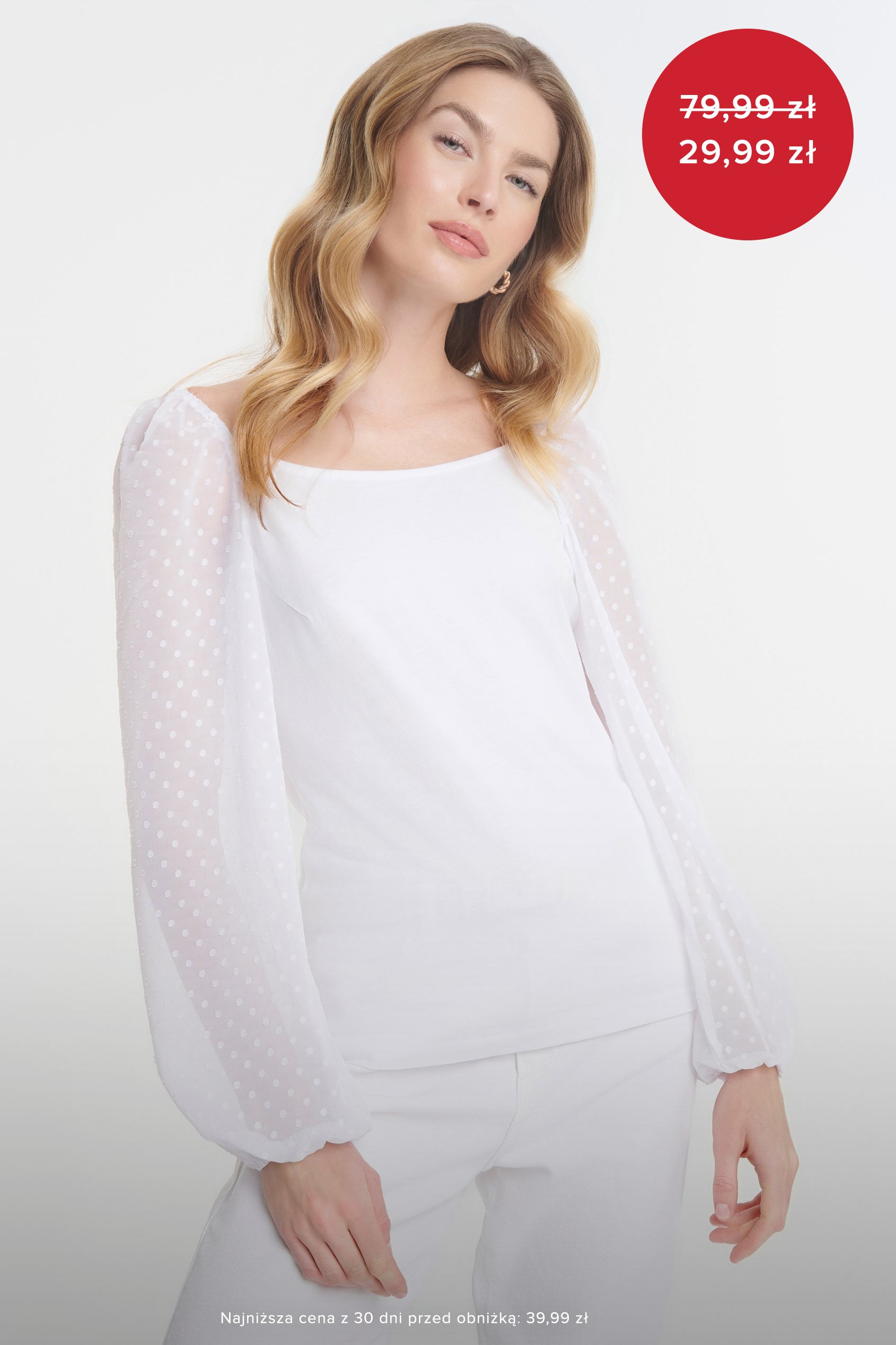 Stylowy biały top z tkaniny typu plumeti