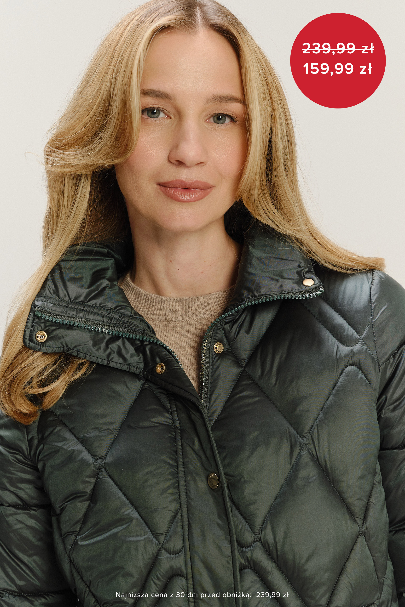 Ciemnozielona pikowana kurtka z kołnierzem