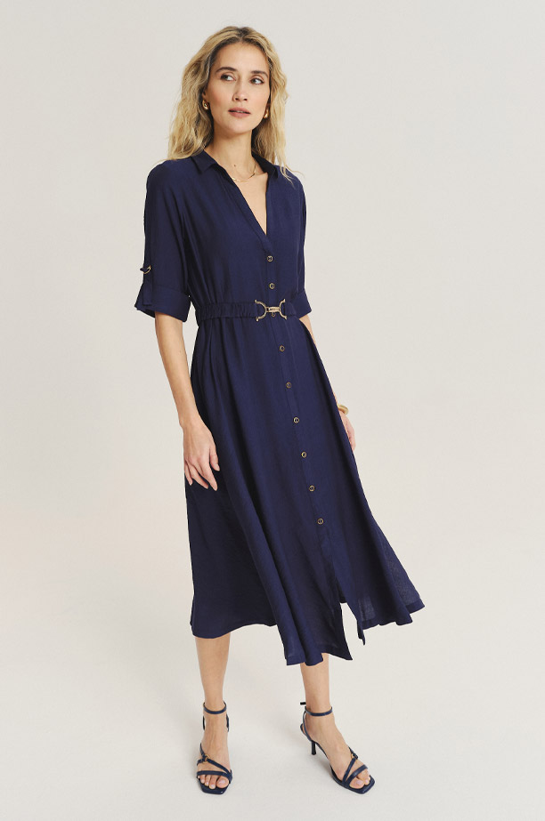 Granatowa szmizjerka z efektownym paskiem