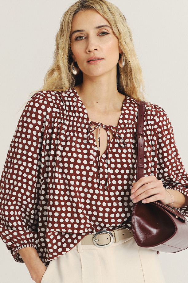 Wiskozowa lekka bluzka z nadrukiem w kropki