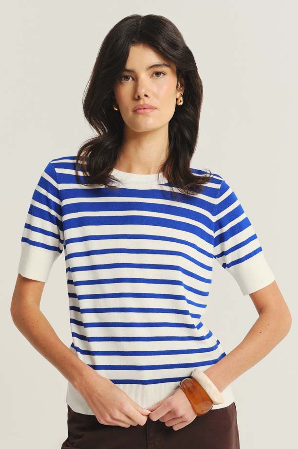 Stylowy sweter w niebiesko-białe paski