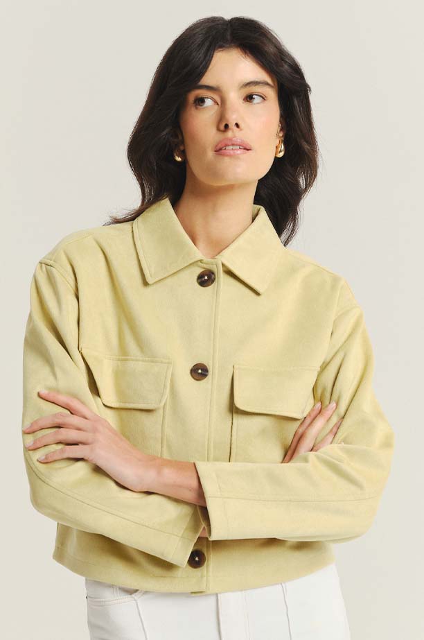 Efektowna krótka kurtka w limonkowym kolorze