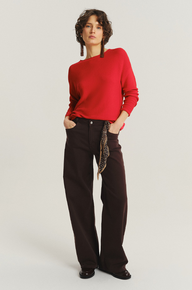 Jeansy wide leg w kolorze ciemnej czekolady