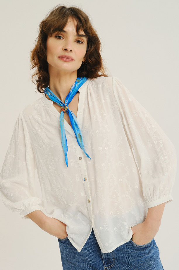 Wiskozowa biała bluzka z rękawami 3/4