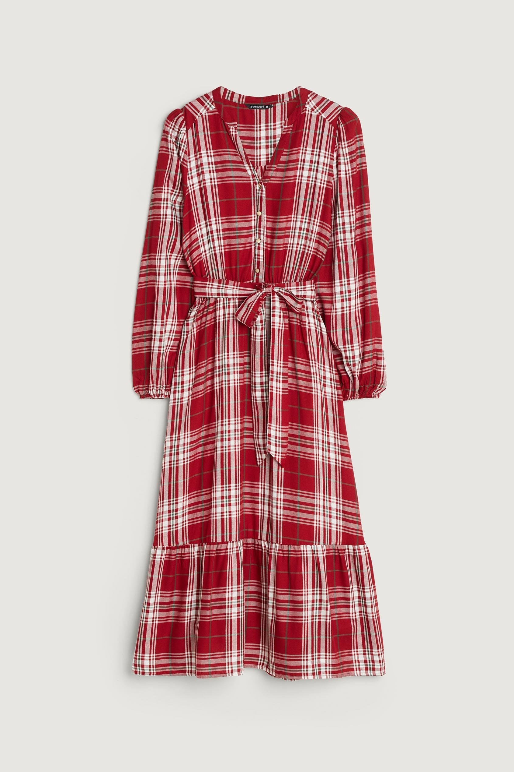 Wiskozowa sukienka w czerwoną kratę