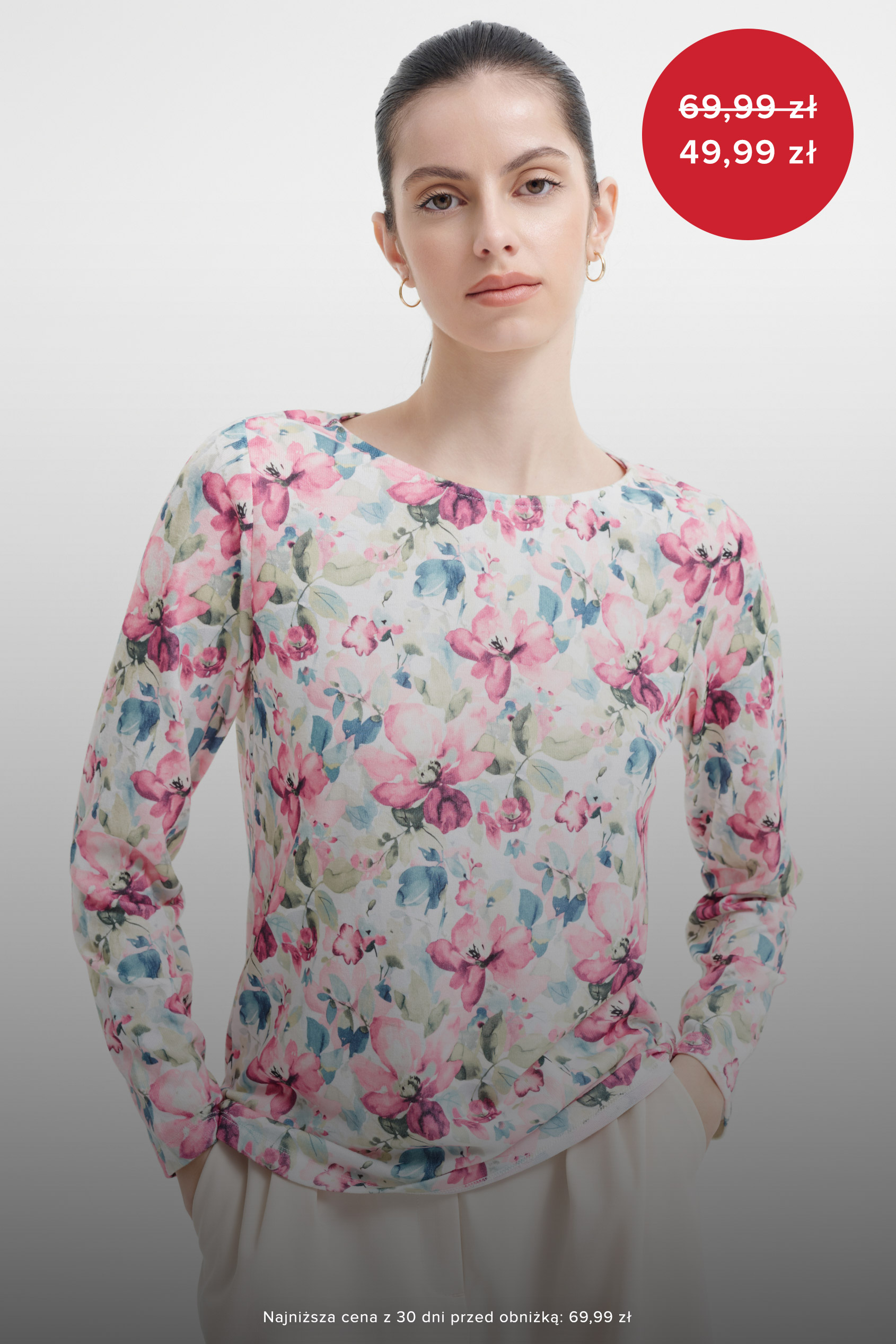 Dopasowany sweter z kwiatowym motywem