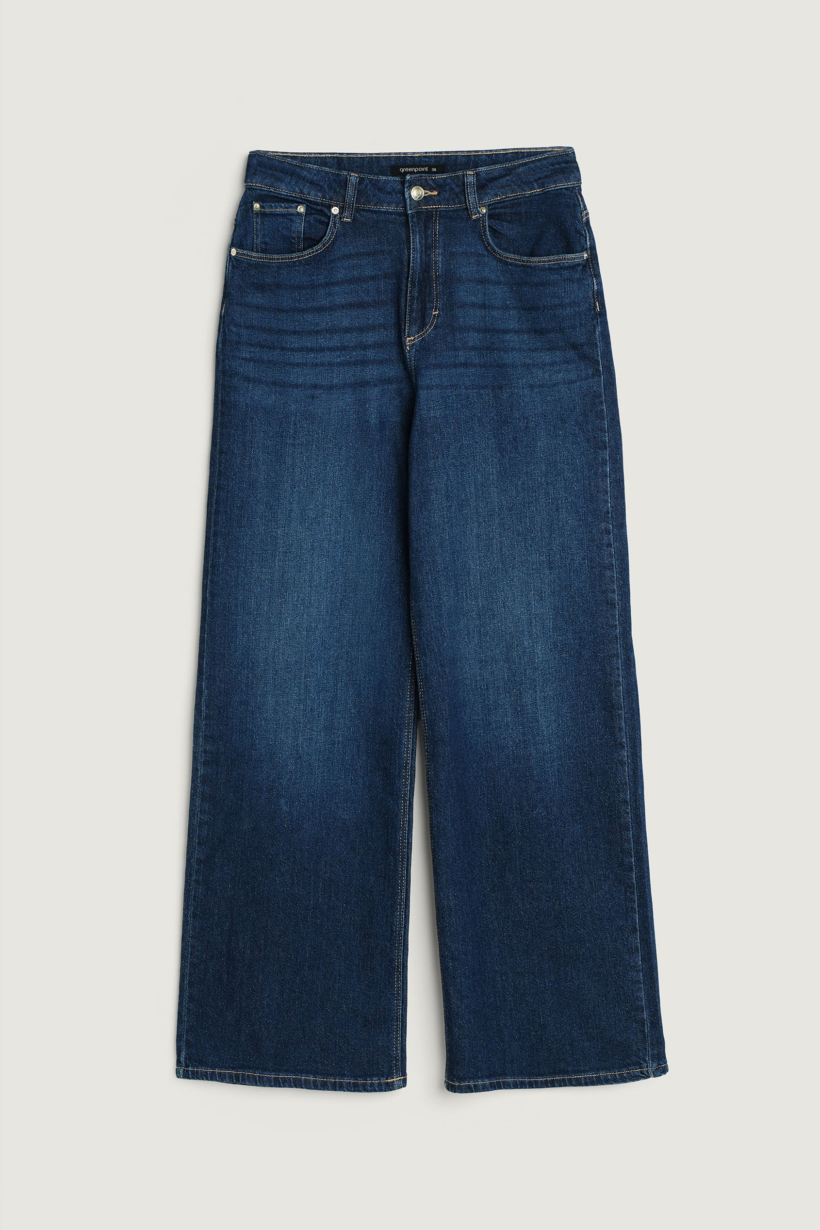 Klasyczne granatowe jeansy typu wide leg