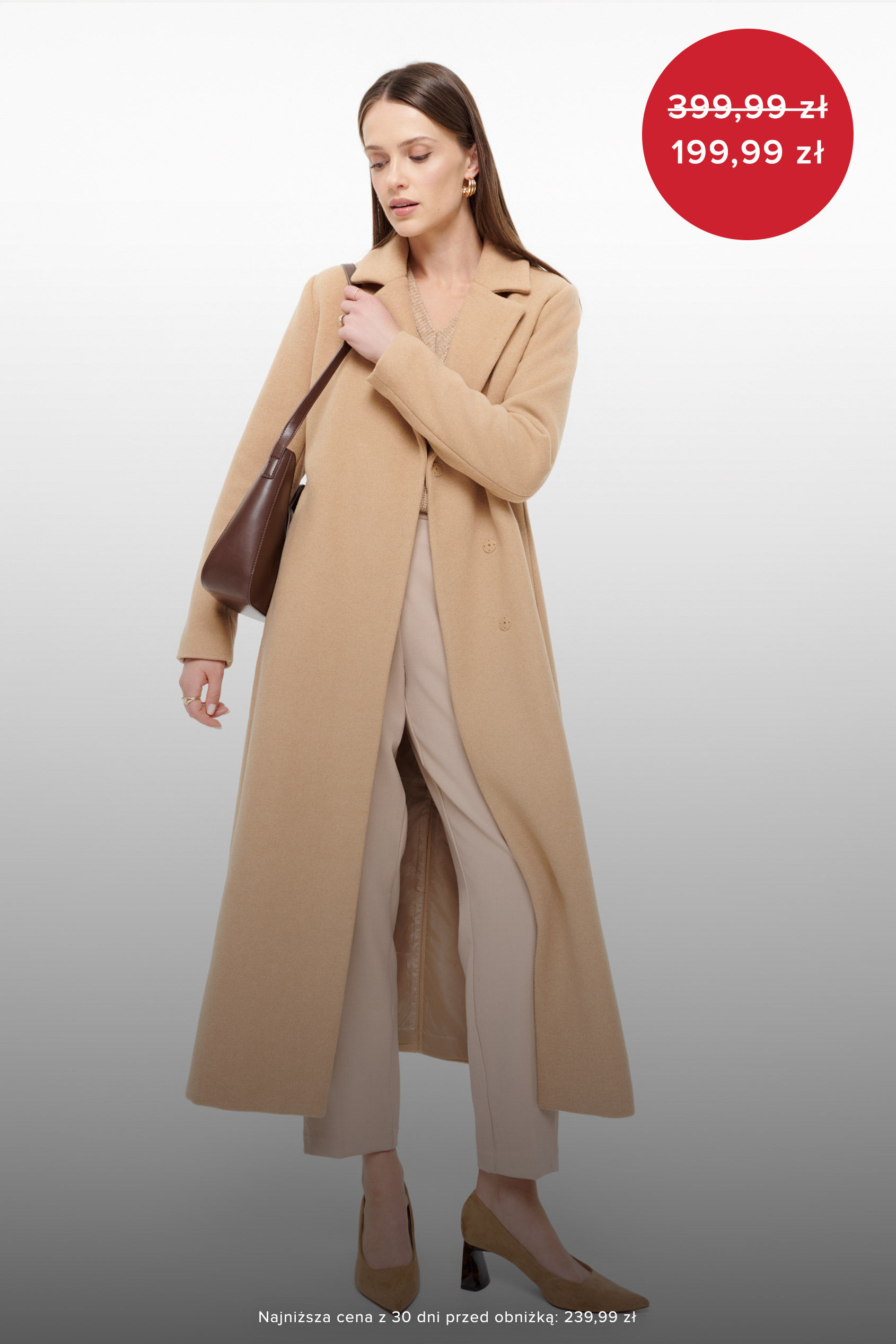 Klasyczny płaszcz w kolorze wielbłądziej wełny