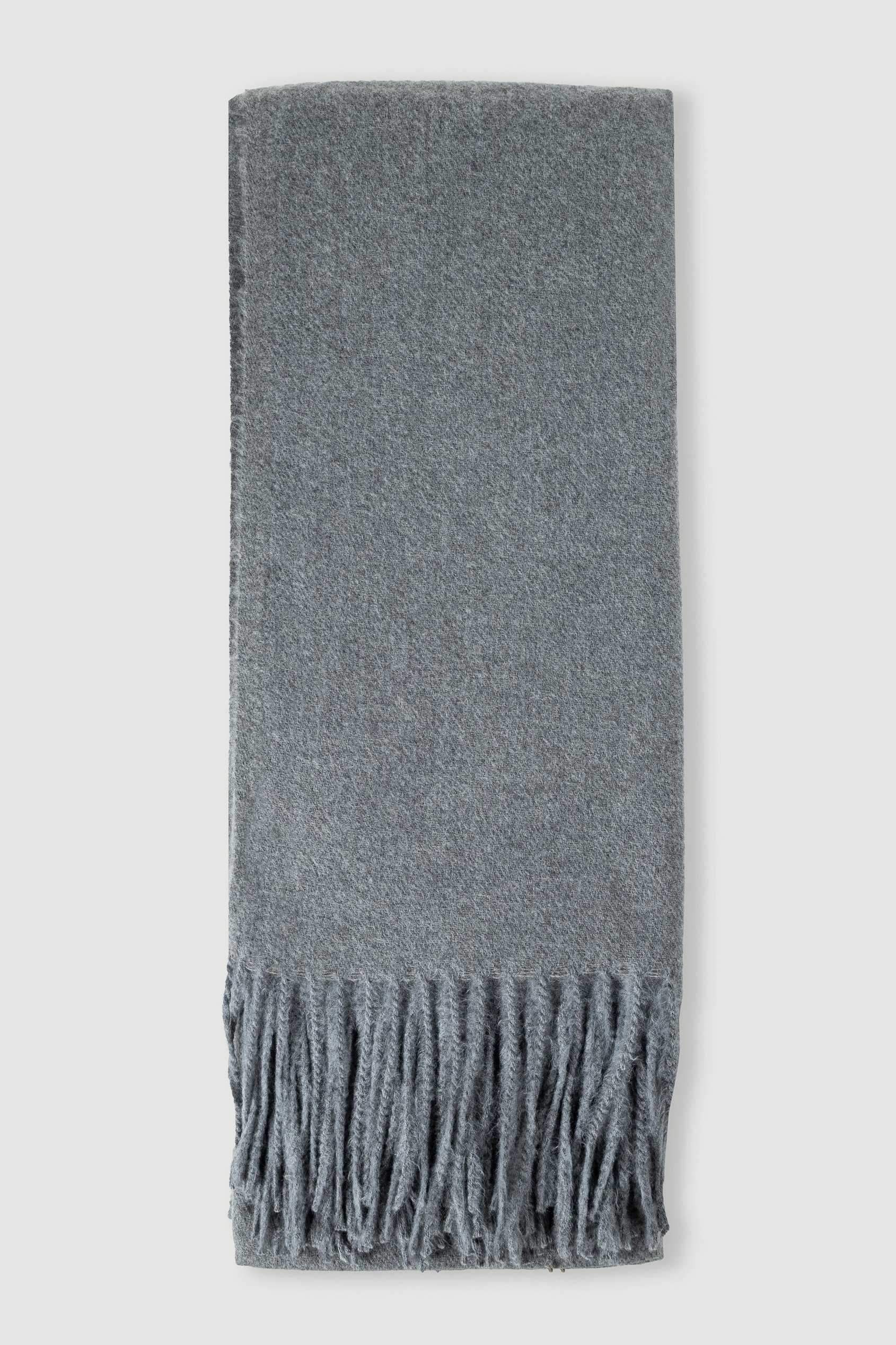 Klasyczny, ciemnoszary szalik z frędzlami