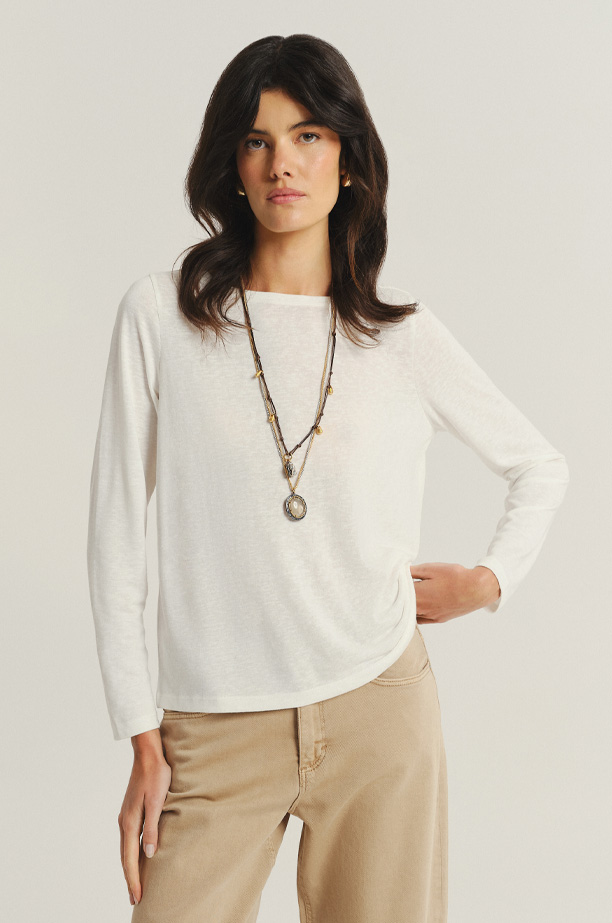 Biały top z długim rękawem