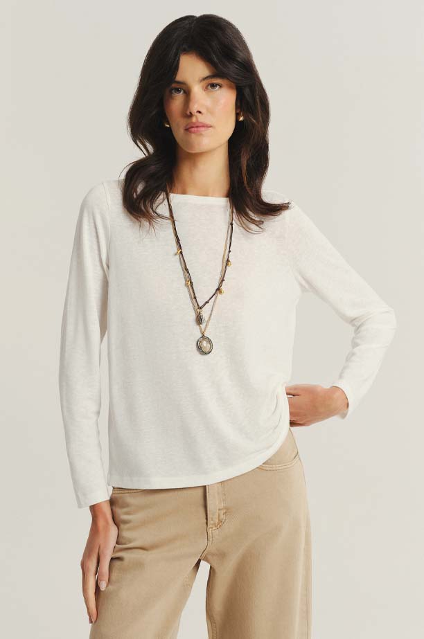 Biały top z długim rękawem