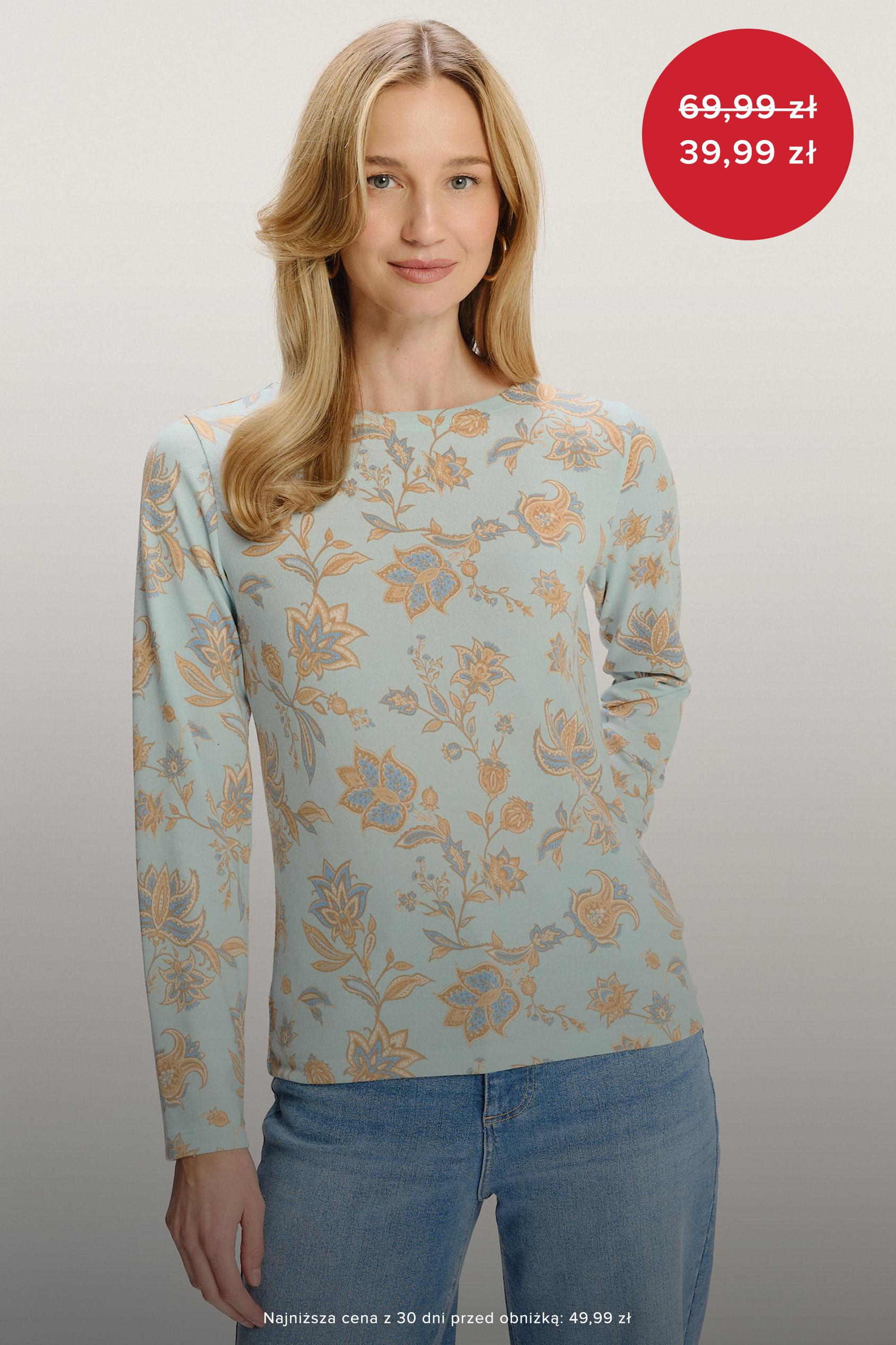 Dopasowany sweter w kwiaty w pastelowych kolorach