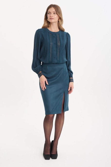 Ciemnozielona bluzka z koronką