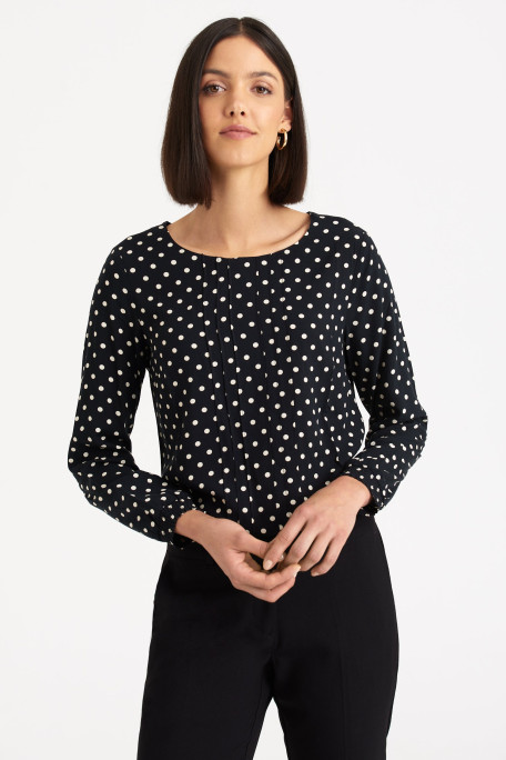 Wiskozowa, czarna bluzka z nadrukiem w groszki