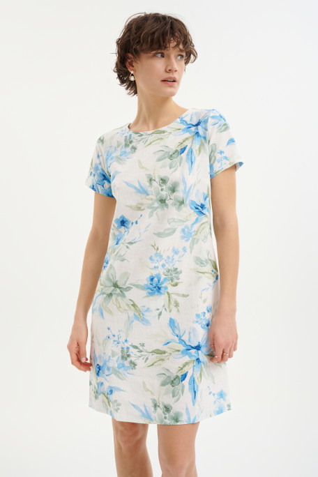 Klasyczna sukienka z krótkim rękawem i nadrukiem w kwiaty