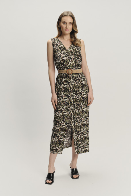 Lniano-wiskozowa sukienka z wycięciem na plecach