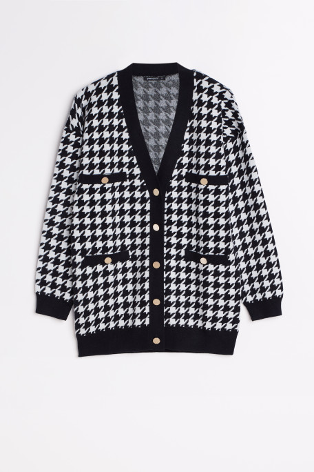 Luźny kardigan w pepitkę