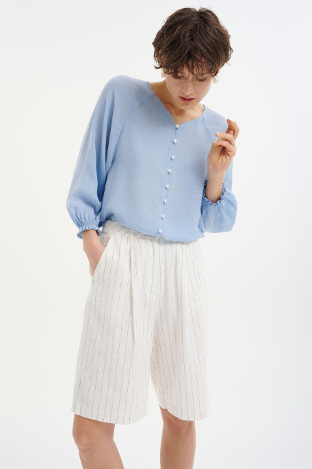 Bawełniano-lniane szorty do kolan 