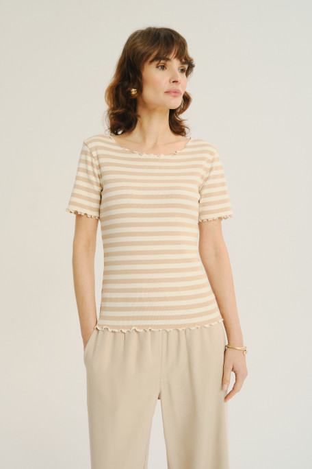 Biało-beżowy top z krótkim rękawem