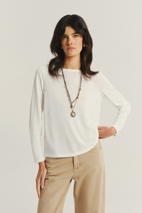 Biały top z długim rękawem